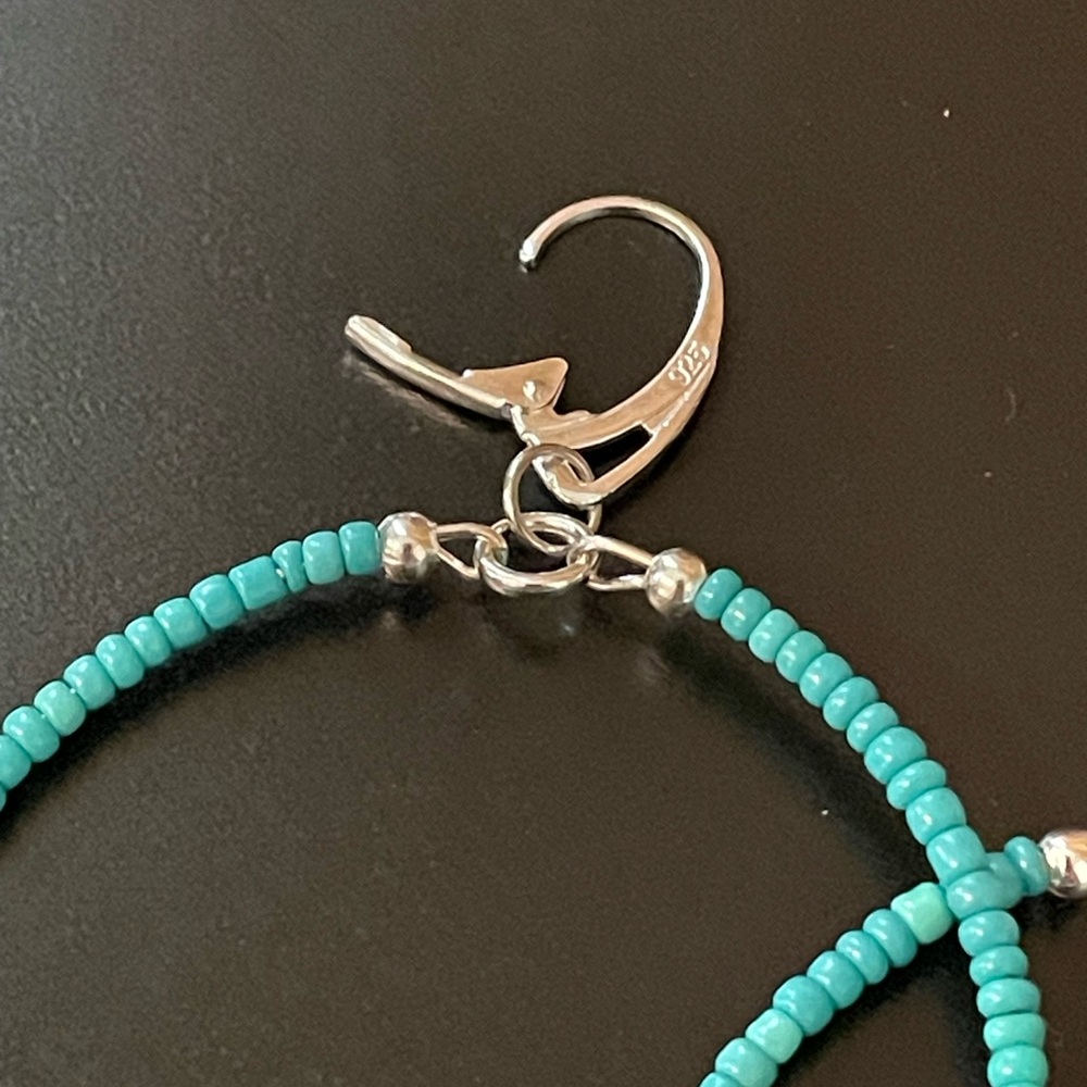 Turquoise Beaded Earrings with Seahorse Charm - Picture 4 of 5